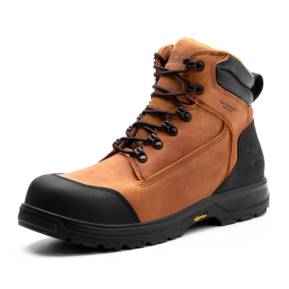 MWORK 6" Safety Work Boots For Men Waterproof ASTM F2413-18 Composite Toe Puncture Proof EH Rated Non Slip YKK Zipper Side Industrial & Construction Chairman MW2302-12 Golden Brown