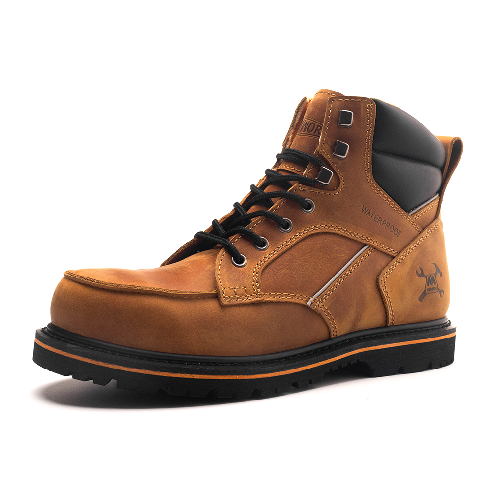 MWORK 6" Work Boots For Men Soft Moc Toe Waterproof ASTM F2892-18 EH Rated Non Slip Construction& Industrial BaldRock MW2001-02 Golden Brown